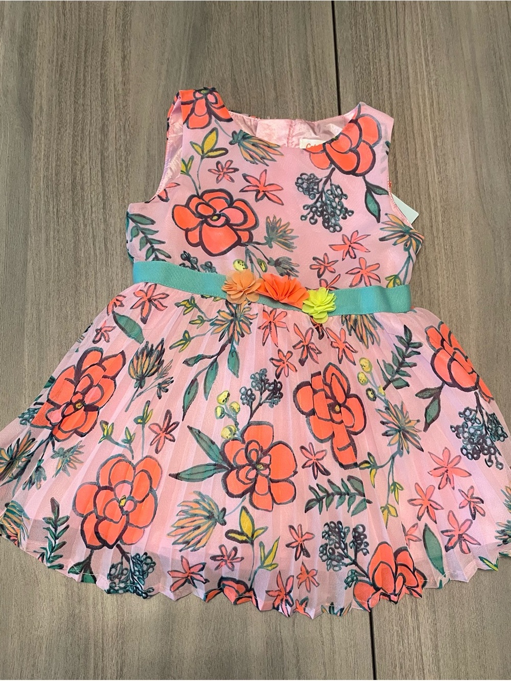 NWT Cat & Jack Baby Girl Floral Pleated Dress - Pink/Coral, 12 Months